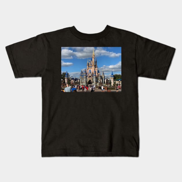 Disney World Castle 50th Anniversary 2 Kids T-Shirt by PugDronePhotos